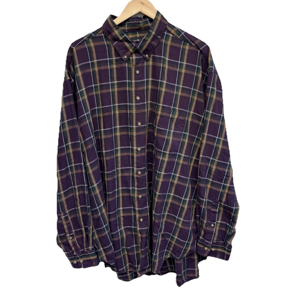 Men's 3XLT TALL Plaid Casual Long Sleeve‎ Cotton Button Up Casual Preppy